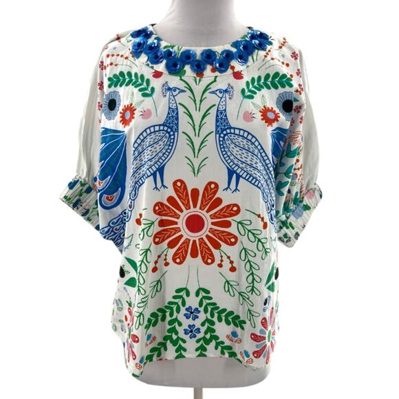 NWT Sheridan French Flora peacock sequins neck blouse Sz S Tuckernuck - Picture 1 of 7